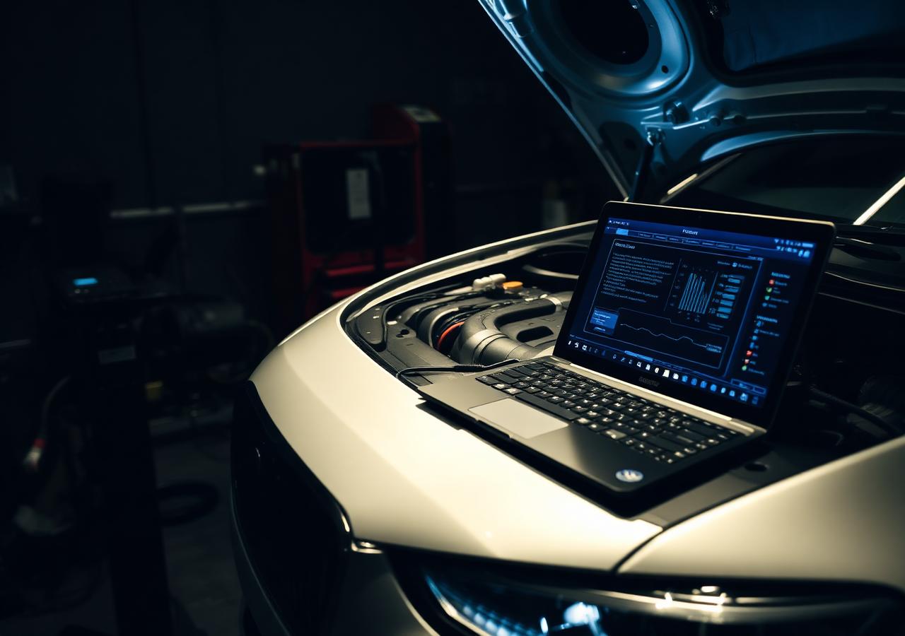 ECU tuning laptop connected to a modern engine